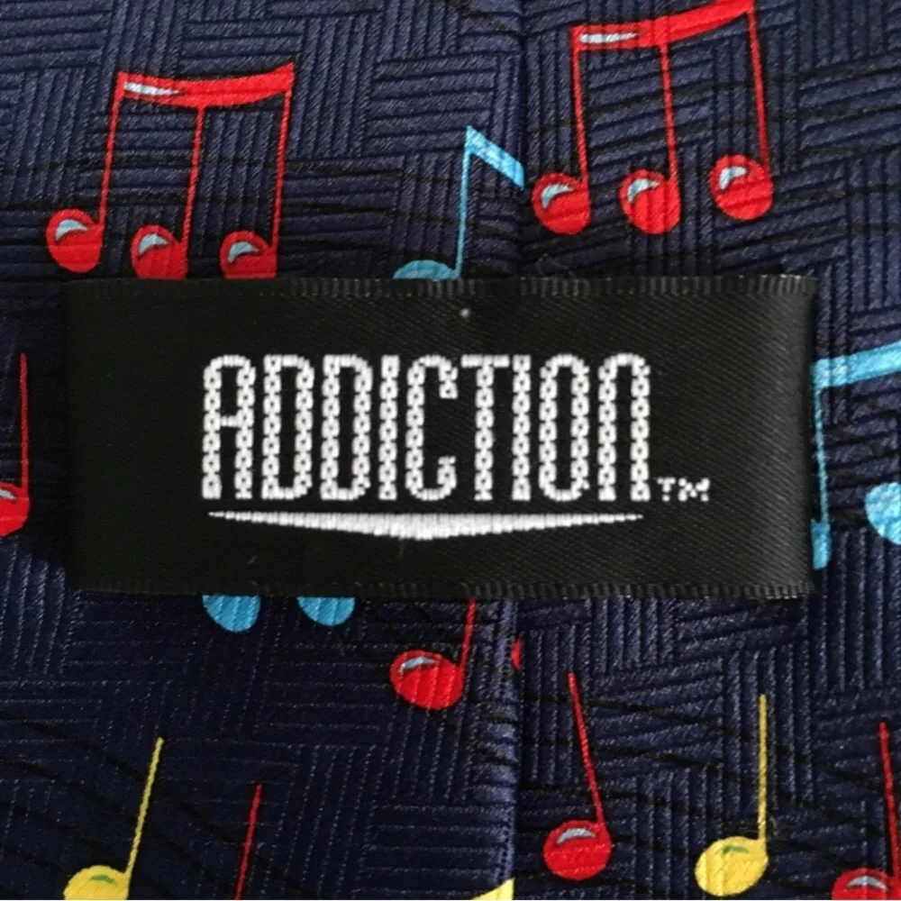 Addiction necktie rainbow music notes variety navy blue pastel novelty polyester